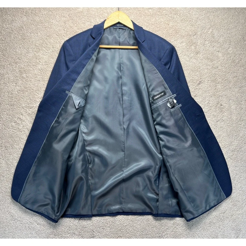 Claiborne Navy Blue Wool Blend Suit Jacket Blazer Sports Coat Two Button Men 40L